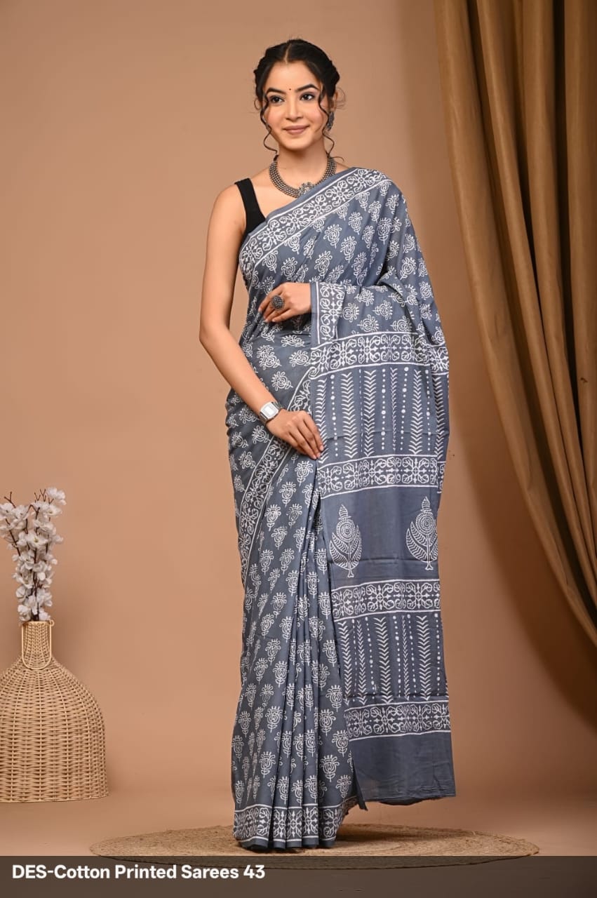 Soft & Lightweight Hand Block Printed Mulmul Cotton Saree