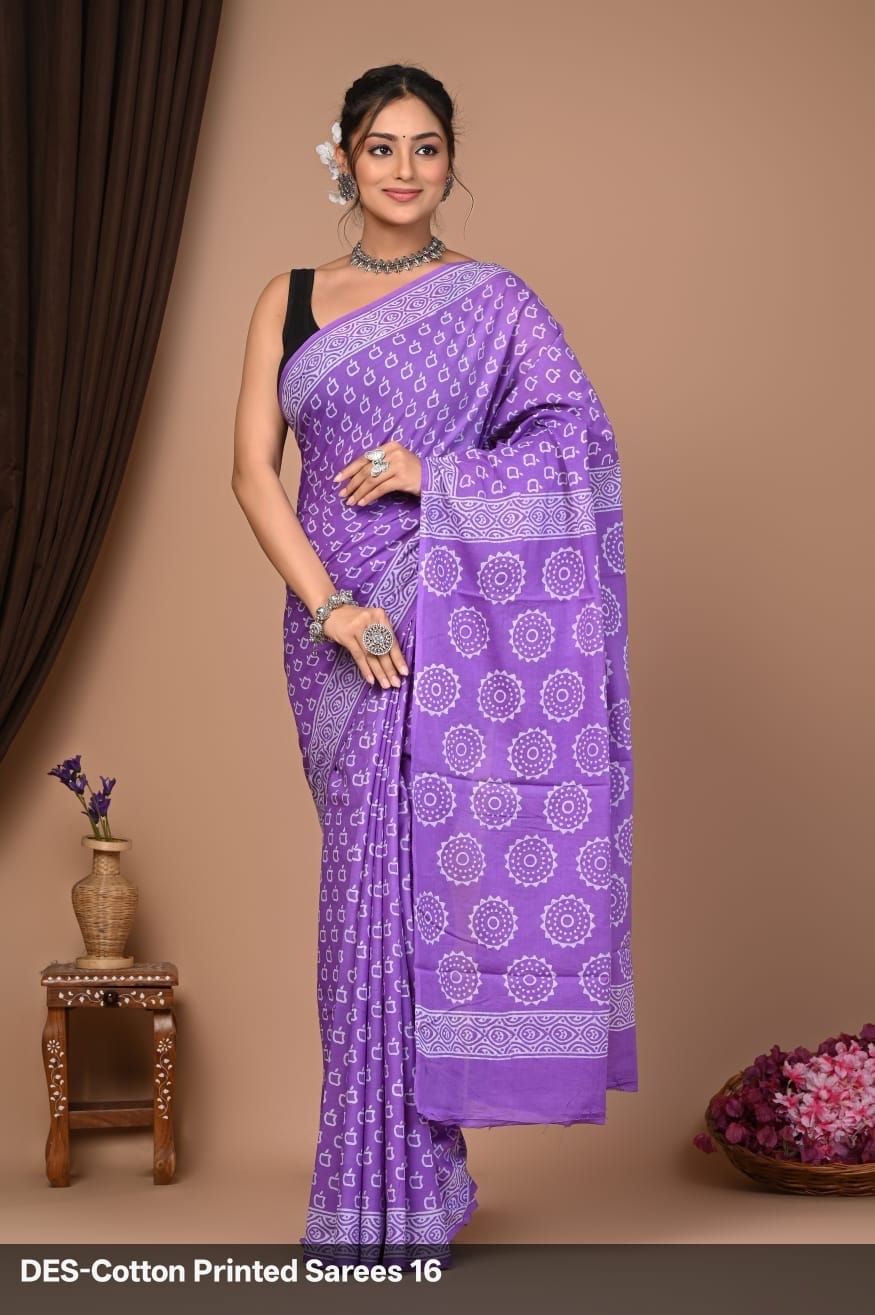 Soft & Lightweight Hand Block Printed Mulmul Cotton Saree