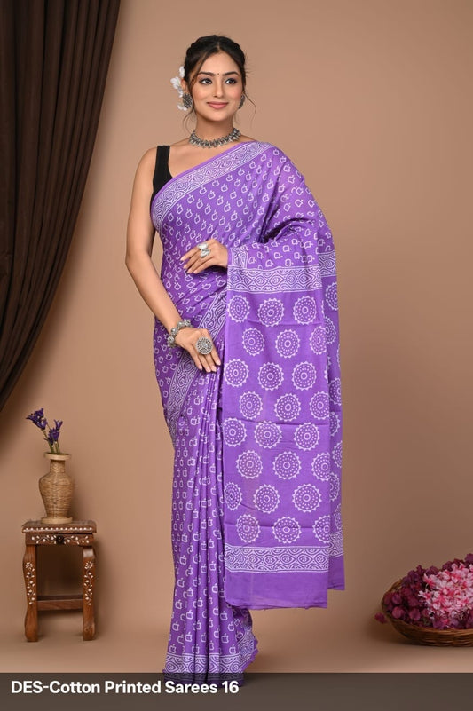 Soft & Lightweight Hand Block Printed Mulmul Cotton Saree