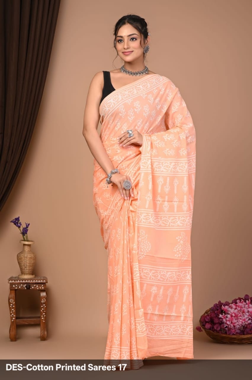 Soft & Lightweight Hand Block Printed Mulmul Cotton Saree