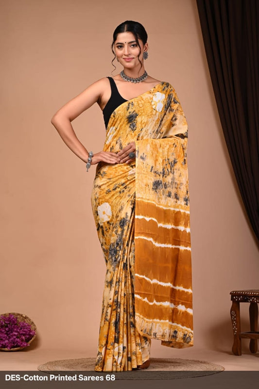 Soft & Lightweight Hand Block Printed Mulmul Cotton Saree