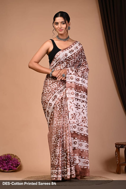 Soft & Lightweight Hand Block Printed Mulmul Cotton Saree