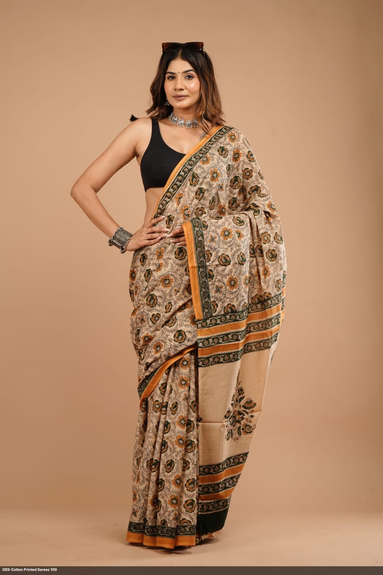 Soft & Lightweight Hand Block Printed Mulmul Cotton Saree