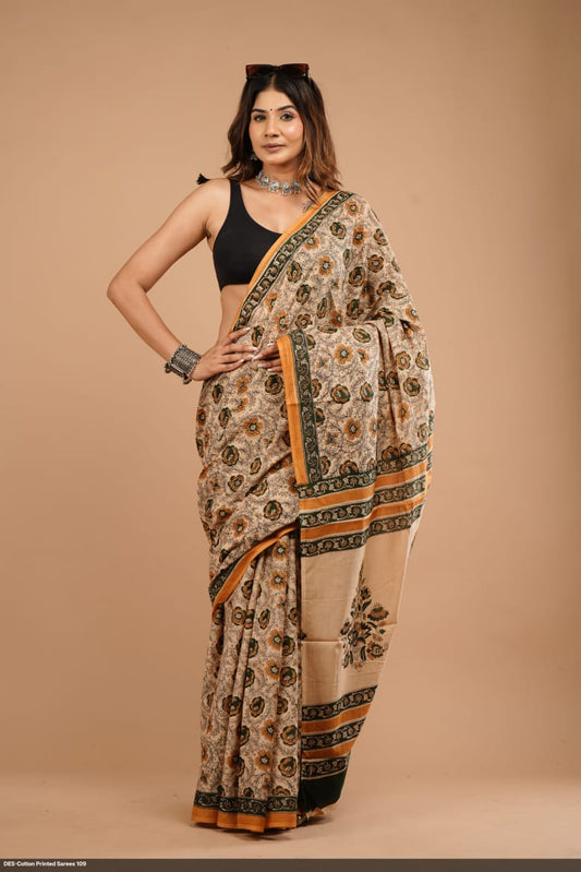 Soft & Lightweight Hand Block Printed Mulmul Cotton Saree