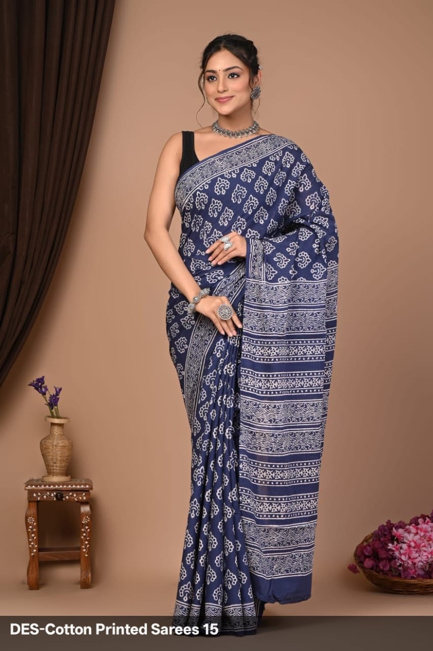 Soft & Lightweight Hand Block Printed Mulmul Cotton Saree
