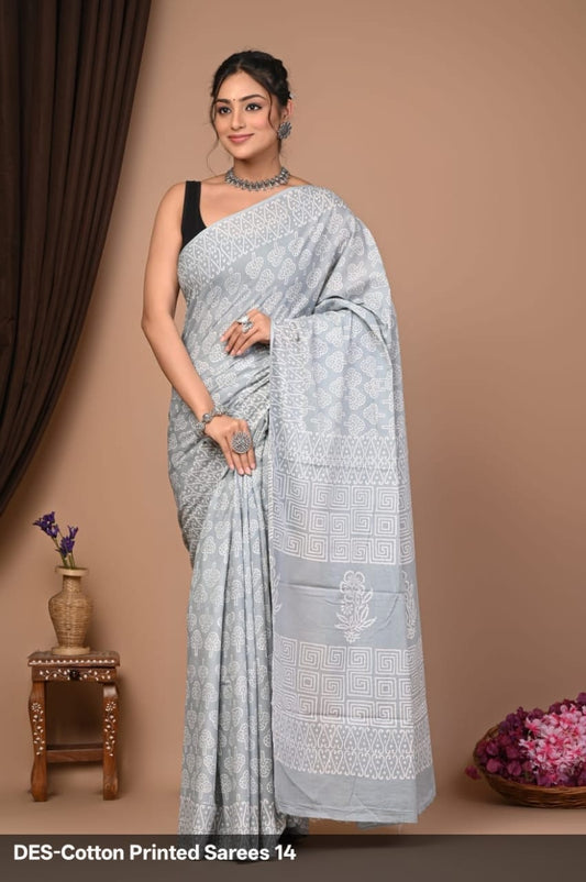 Soft & Lightweight Hand Block Printed Mulmul Cotton Saree