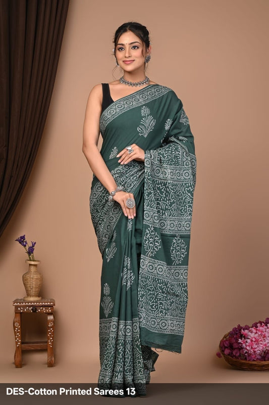Soft & Lightweight Hand Block Printed Mulmul Cotton Saree