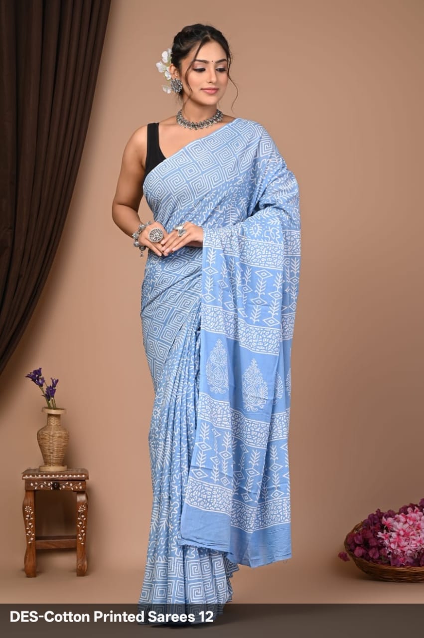 Soft & Lightweight Hand Block Printed Mulmul Cotton Saree