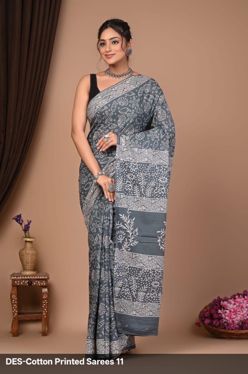 Soft & Lightweight Hand Block Printed Mulmul Cotton Saree