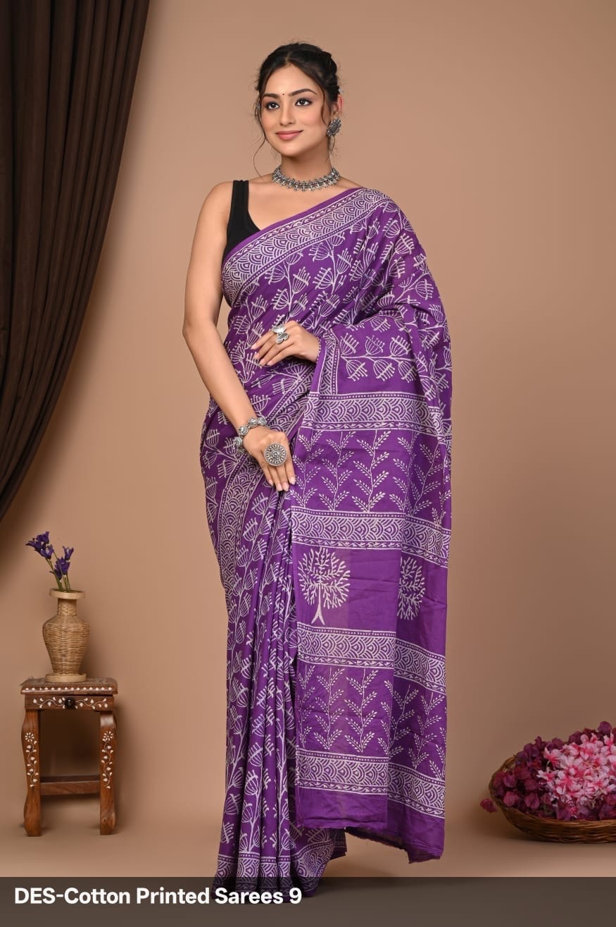 Soft & Lightweight Hand Block Printed Mulmul Cotton Saree