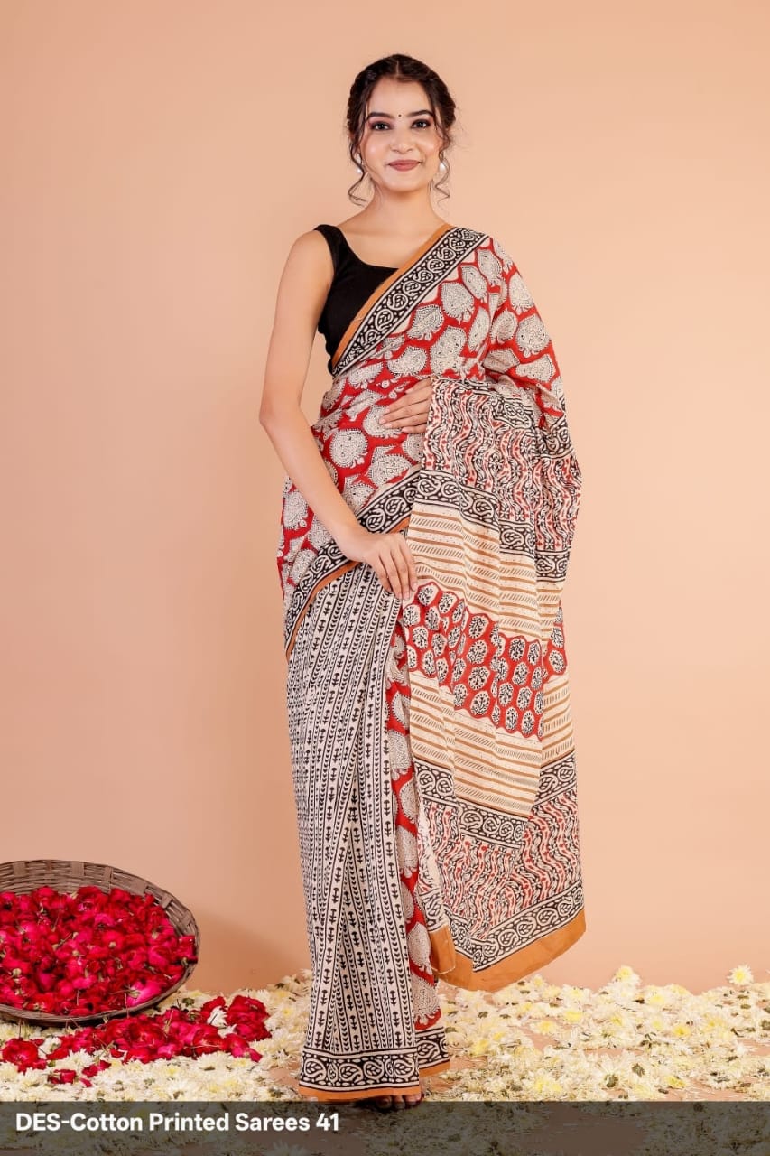 Soft & Lightweight Hand Block Printed Mulmul Cotton Saree