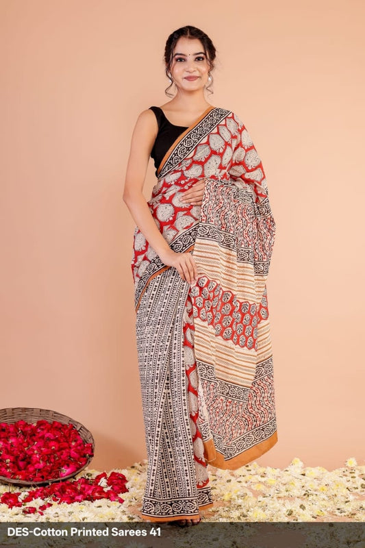 Soft & Lightweight Hand Block Printed Mulmul Cotton Saree