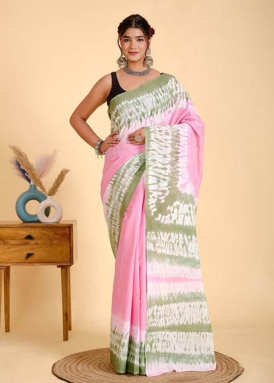 Bagru Cotton Hand Block Printed Saree With Blouse Piece