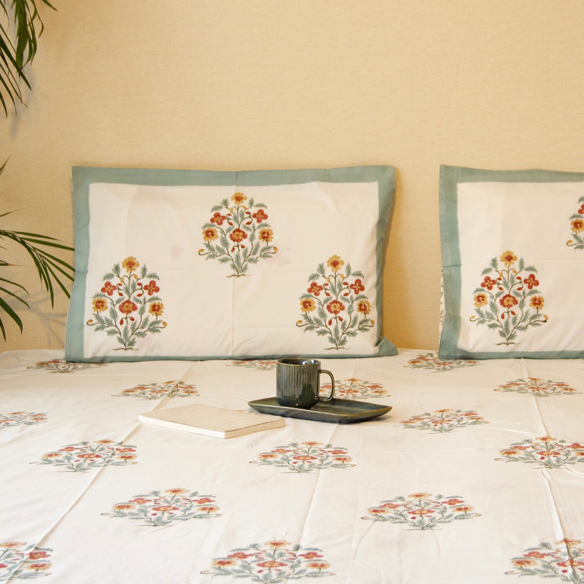 Spring Premium Handblock Printed Bedsheets pure cotton Super King bedsheet set by Heritagewear