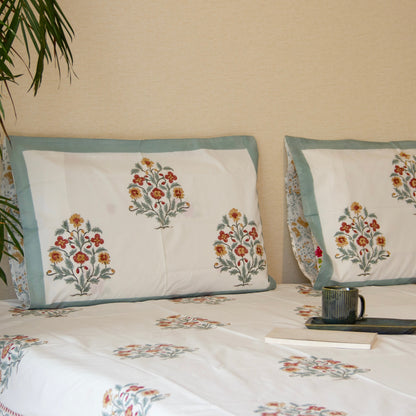Spring Premium Handblock Printed Bedsheets Pure Cotton Super King Bedsheet by Heritagewear