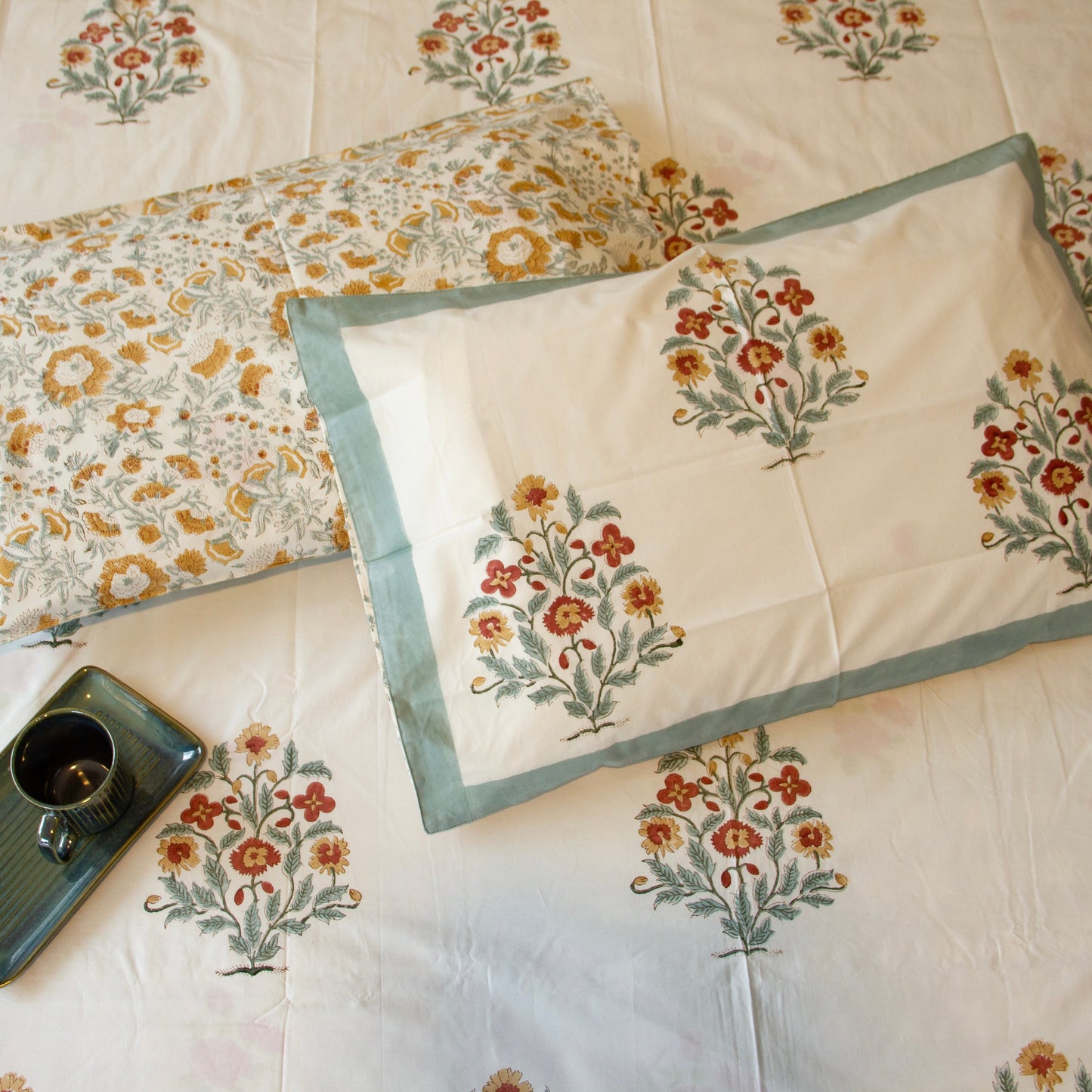 Spring Premium Handblock Printed Bedsheets Pure Cotton Super King Bedsheet by Heritagewear