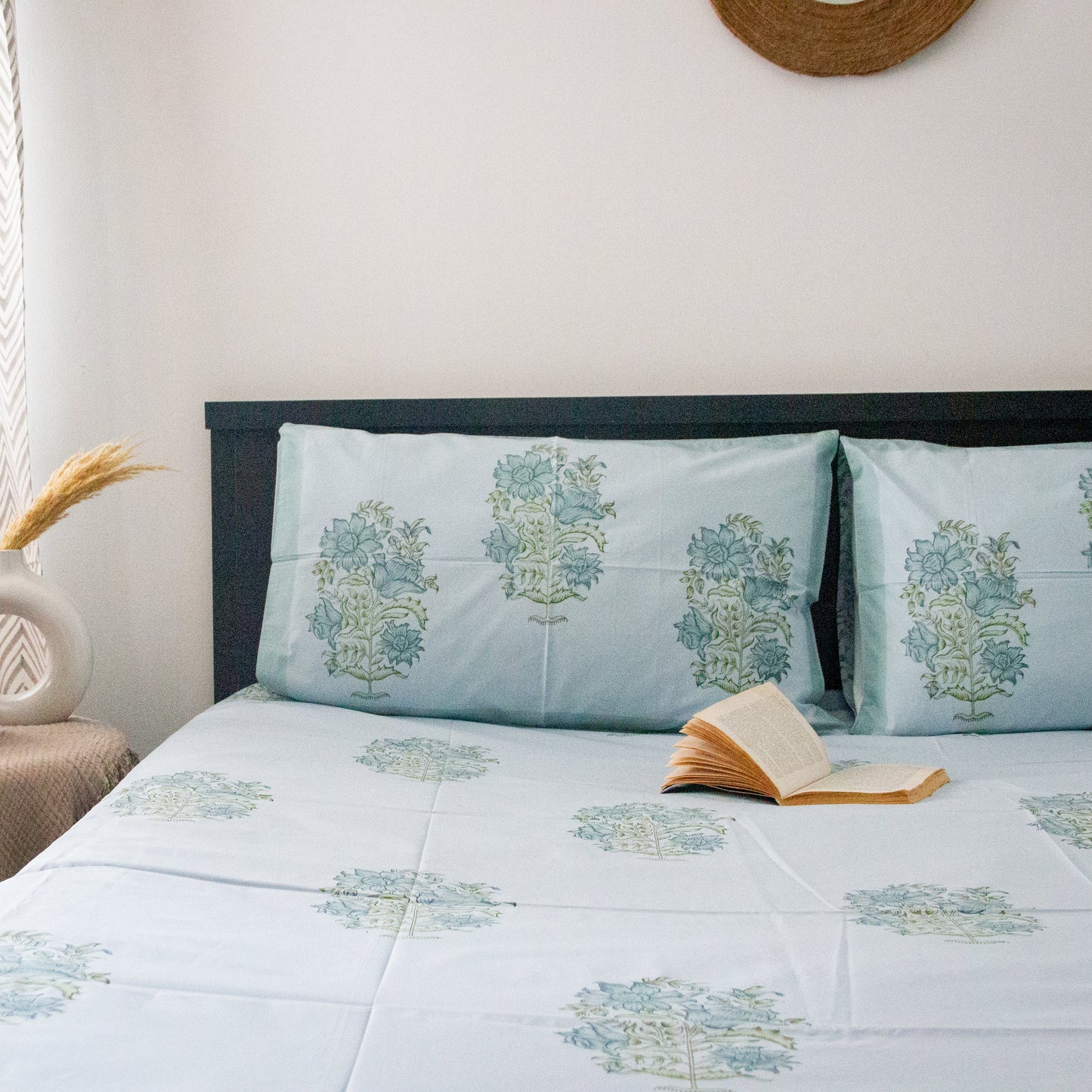 Blue Orchid Hand Block Printed Cotton King Size Bedsheet Set