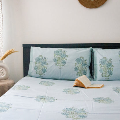 Blue Orchid Hand Block Printed Cotton King Size Bedsheet Set