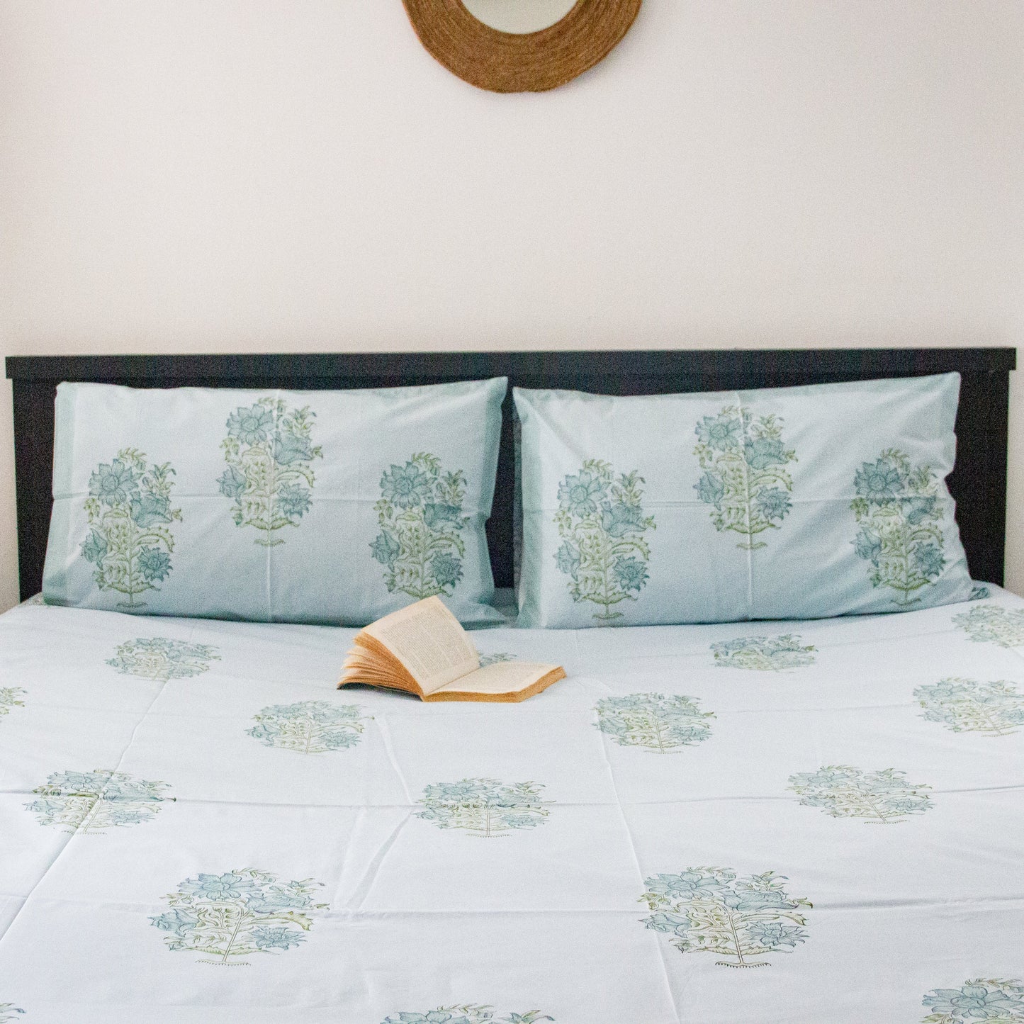Blue Orchid Hand Block Printed Cotton King Size Bedsheet Set