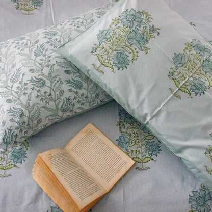 Blue Orchid Hand Block Printed Cotton King Size Bedsheet Set