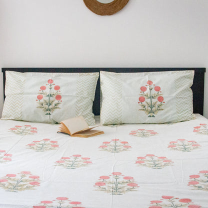 Amaranthus Hand Block Printed Cotton King Size Bedsheet Set
