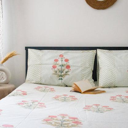 Amaranthus Hand Block Printed Cotton King Size Bedsheet Set