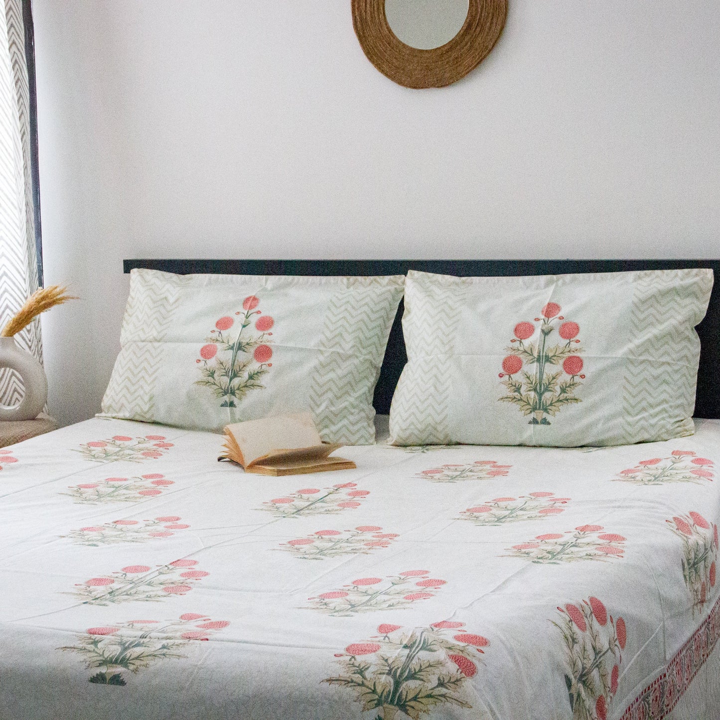 Amaranthus Hand Block Printed Cotton King Size Bedsheet Set