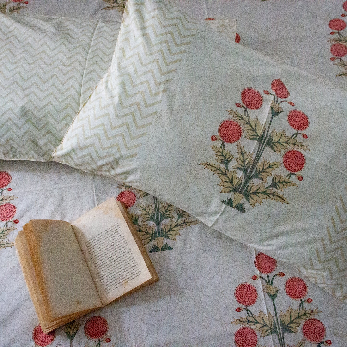 Amaranthus Hand Block Printed Cotton King Size Bedsheet Set