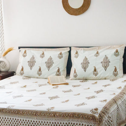 Mocha Hand Block Printed Cotton King Size Bedsheet Set