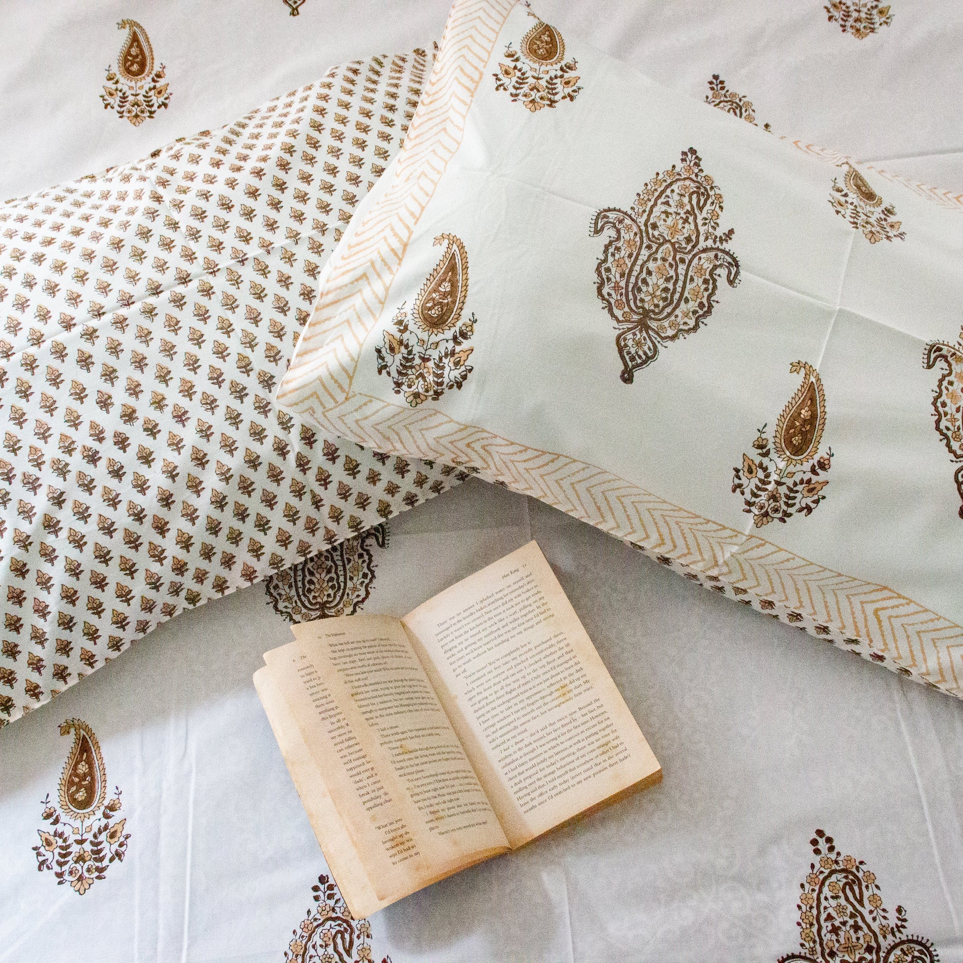 Mocha Hand Block Printed Bed Sheets Pure Cotton Super King Bedsheet by Heritagewear