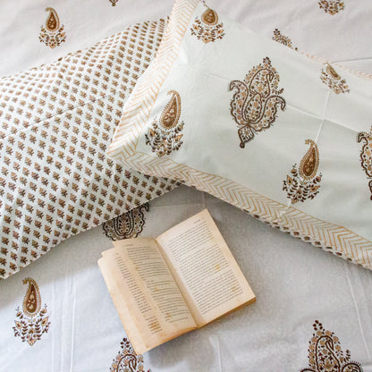 Mocha Hand Block Printed Bed Sheets Pure Cotton Super King Bedsheet by Heritagewear