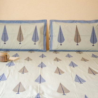 Blue Cypress Pure Cotton King Size Bedsheet Set