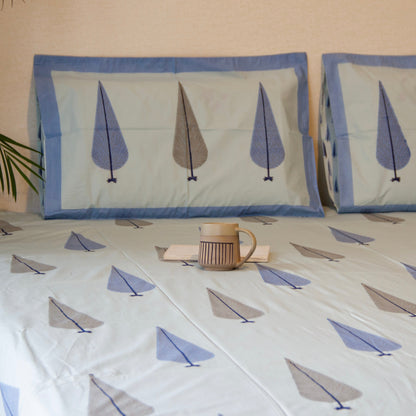 Blue Cypress Pure Cotton King Size Bedsheet Set