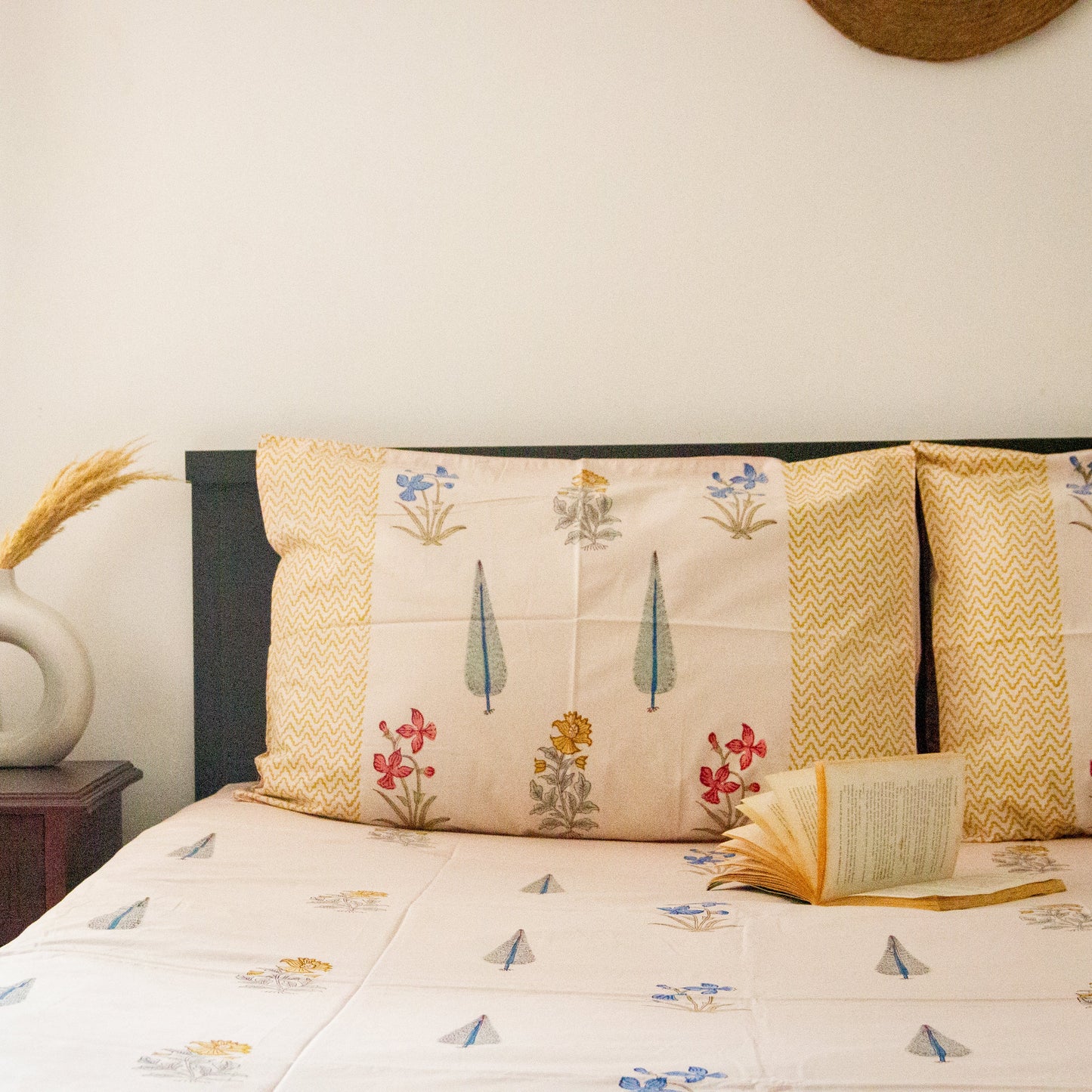 Oasis Beige Hand Block Printed Cotton King Size Bedsheet Set