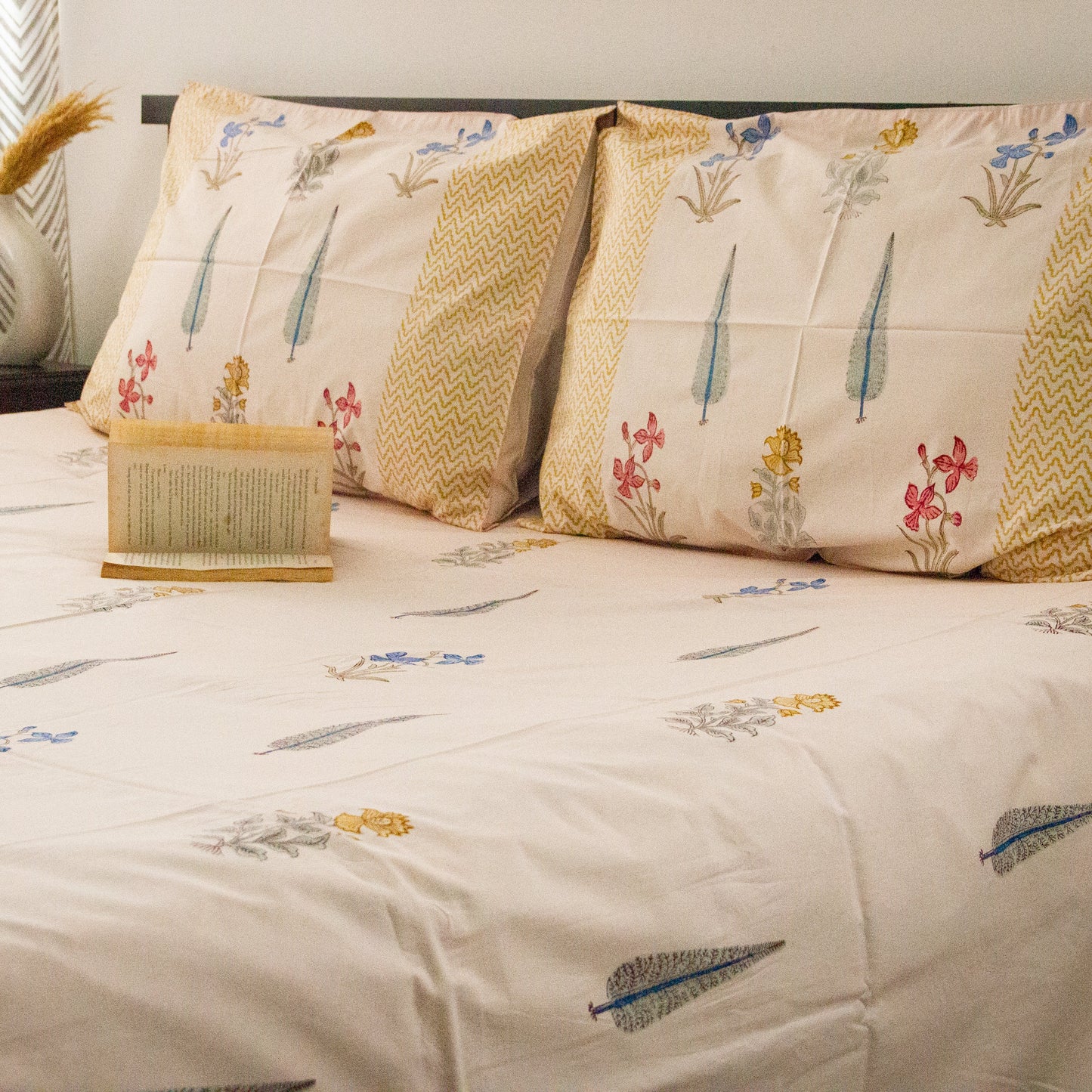 Oasis Beige Hand Block Printed Cotton King Size Bedsheet Set
