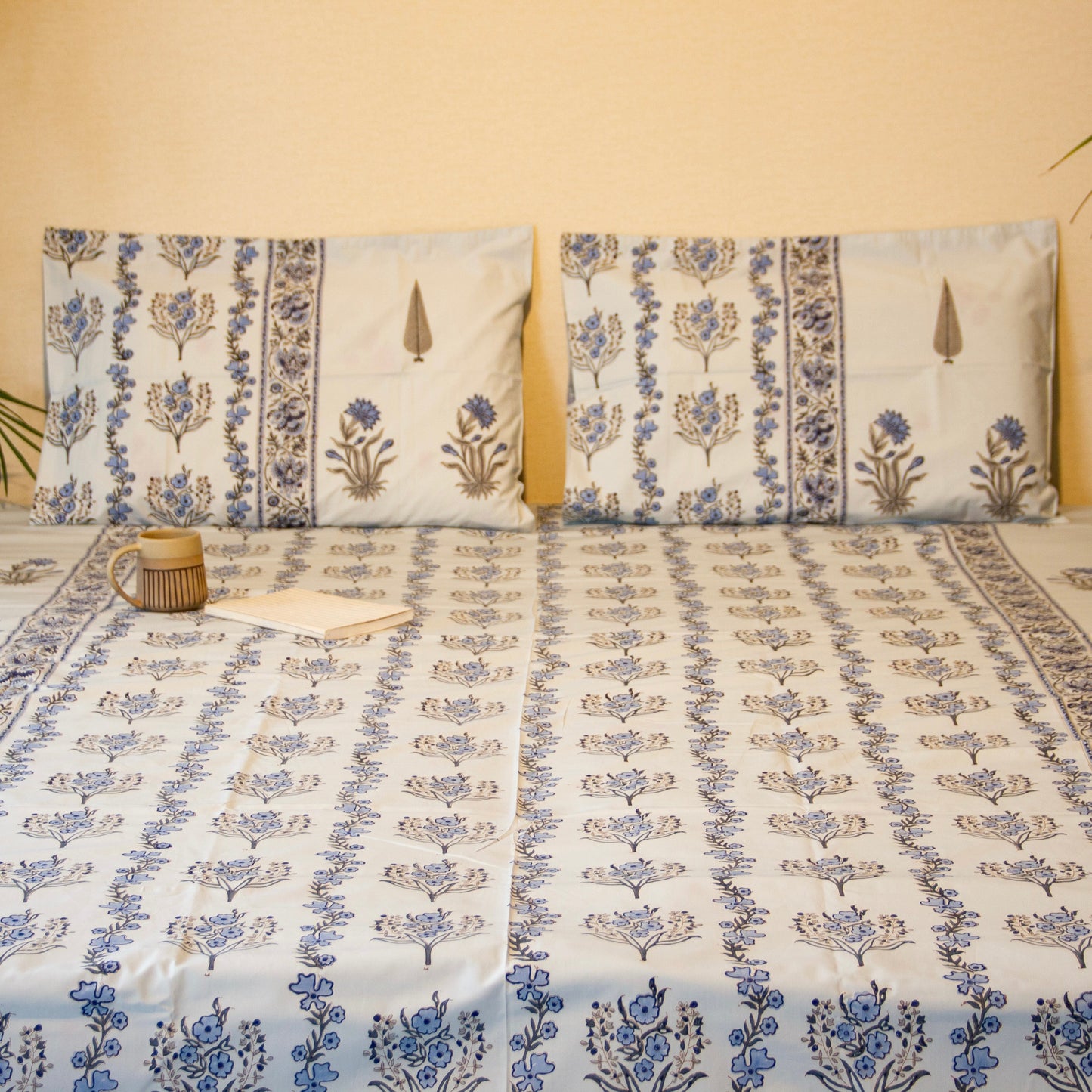 Eden Blue Pure Cotton King Size Bedsheet Set