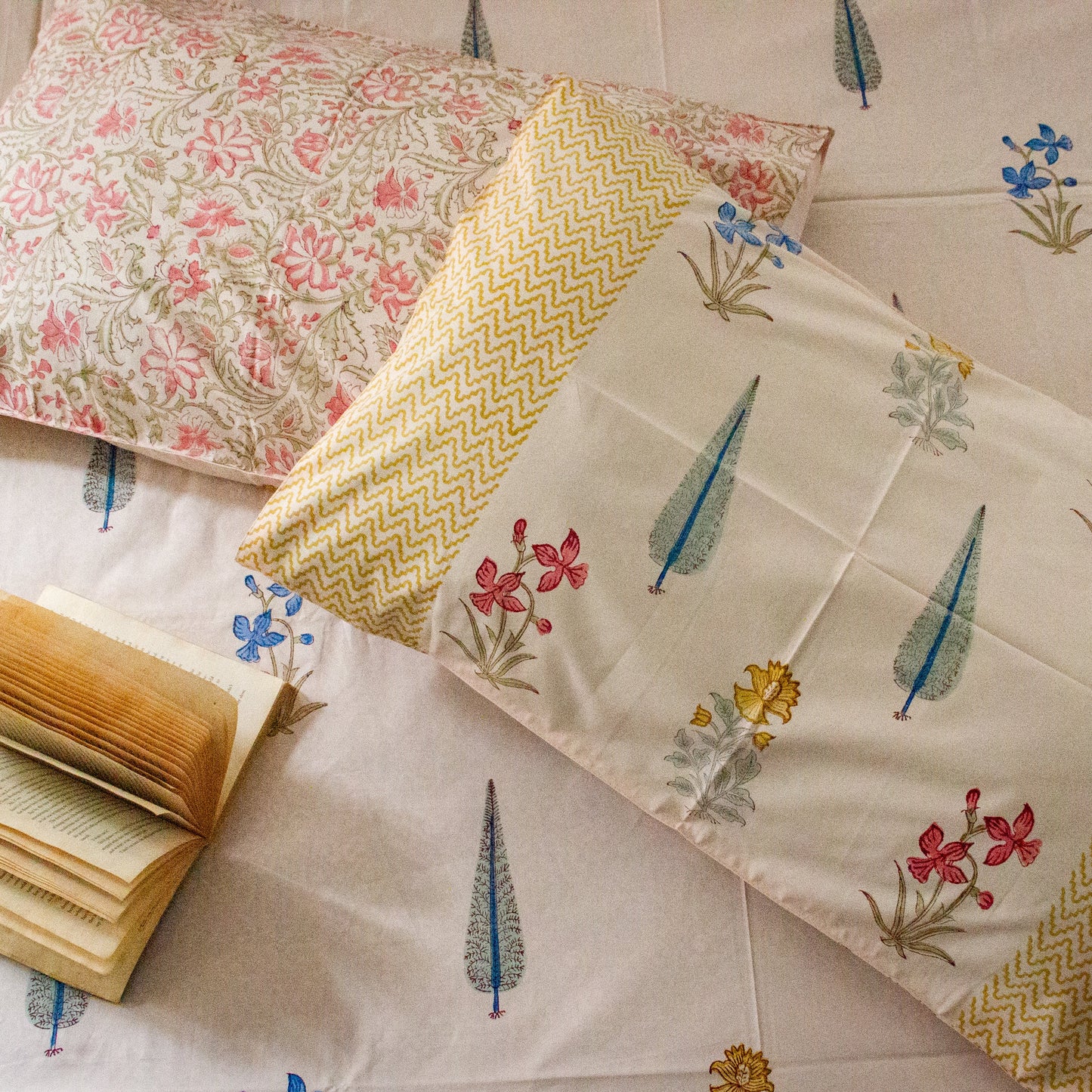 Oasis Beige Hand Block Printed Cotton King Size Bedsheet Set