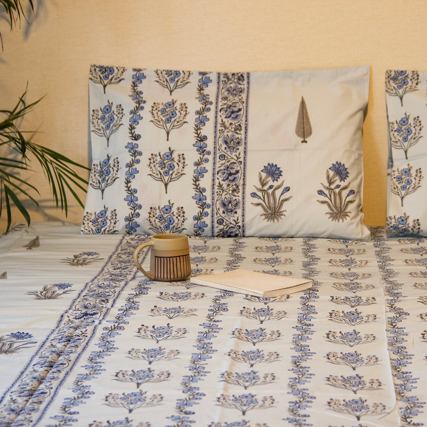 Eden Blue Pure Cotton King Size Bedsheet Set