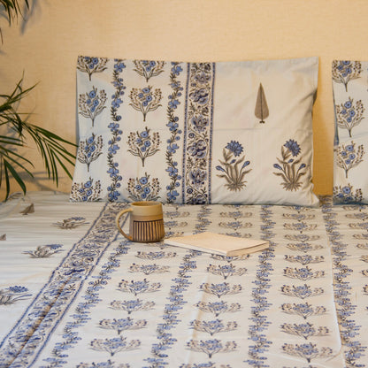 Eden Blue Pure Cotton King Size Bedsheet Set
