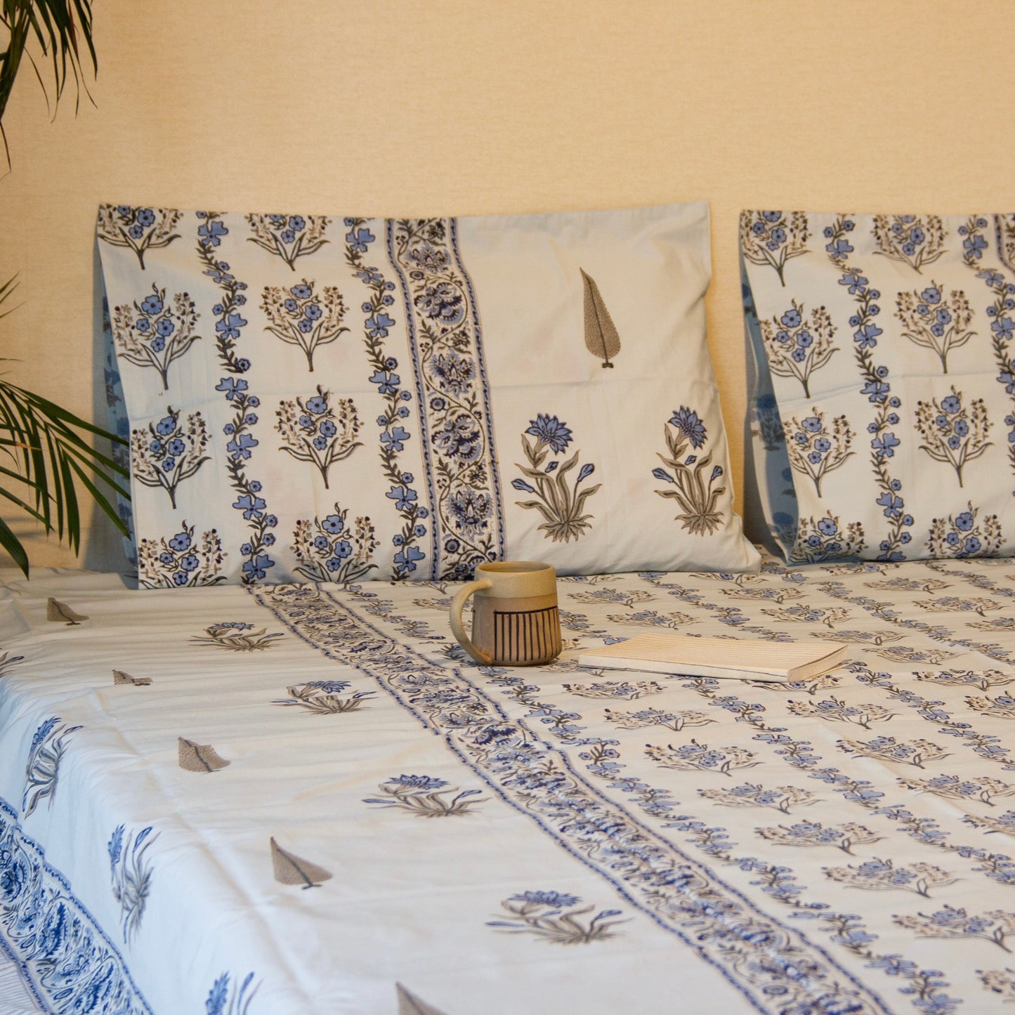 Eden Blue Pure Cotton King Size Bedsheet Set
