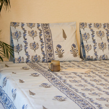 Eden Blue Pure Cotton King Size Bedsheet Set