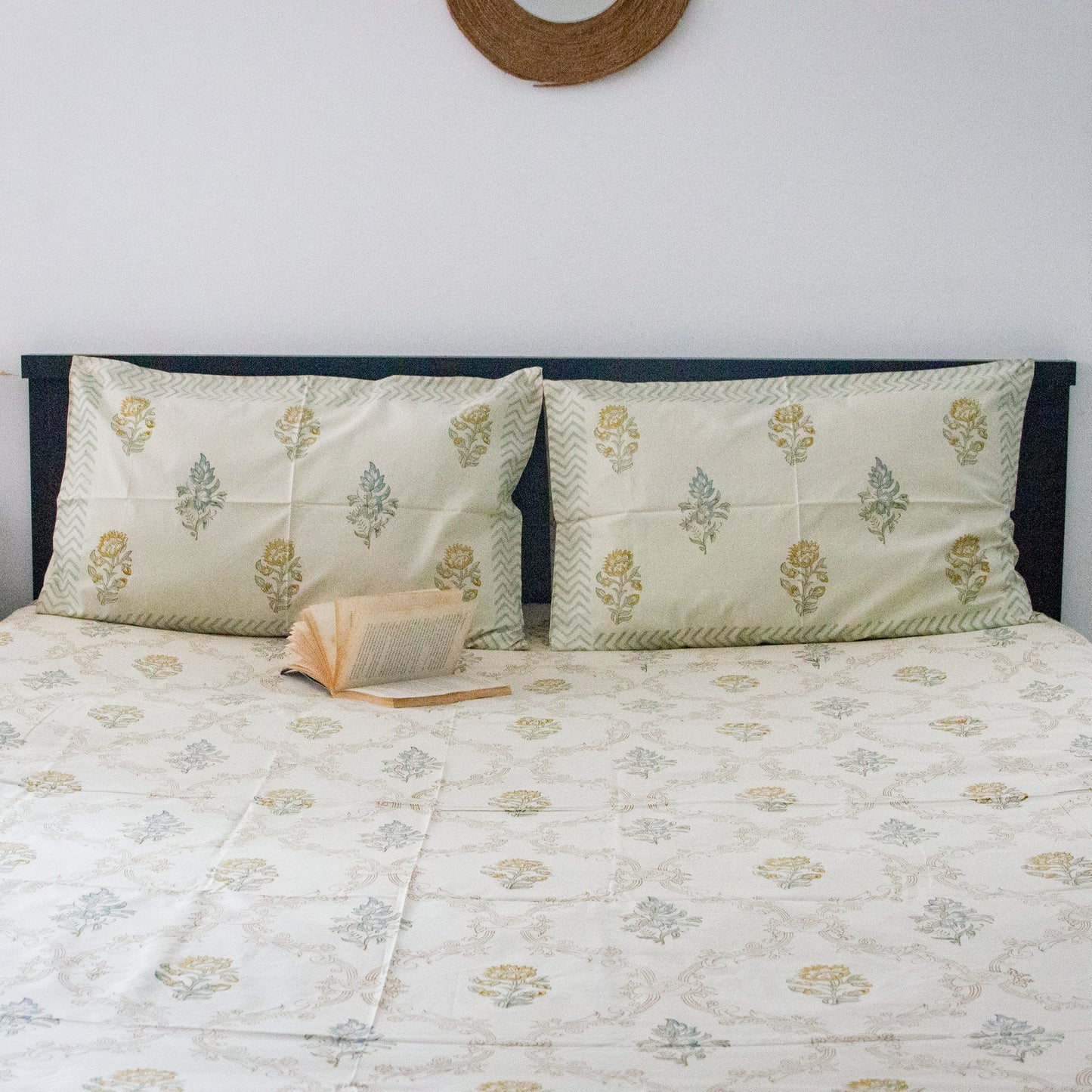 Springtime Serenity Hand Block Printed Cotton King Size Bedsheet Set
