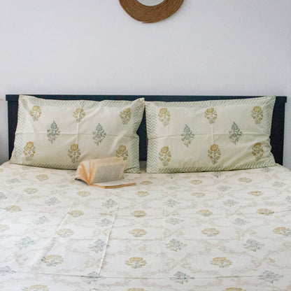Springtime Serenity Hand Block Printed Cotton King Size Bedsheet Set