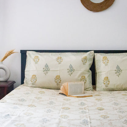 Springtime Serenity Hand Block Printed Cotton King Size Bedsheet Set