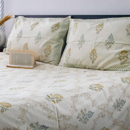 Springtime Serenity Hand Block Printed Cotton King Size Bedsheet Set