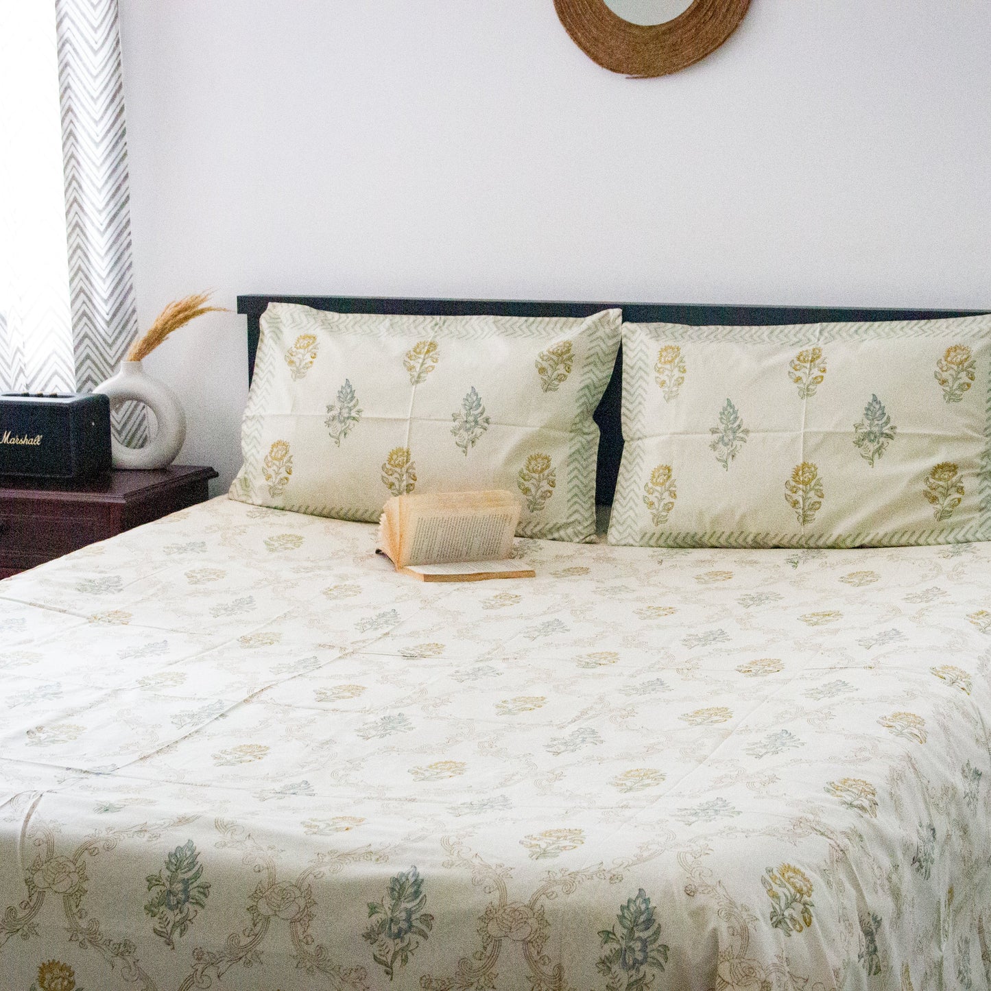 Springtime Serenity Hand Block Printed Cotton King Size Bedsheet Set