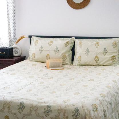 Springtime Serenity Hand Block Printed Cotton King Size Bedsheet Set