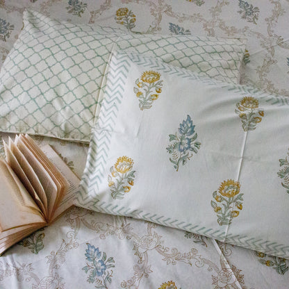 Springtime Serenity Hand Block Printed Cotton King Size Bedsheet Set