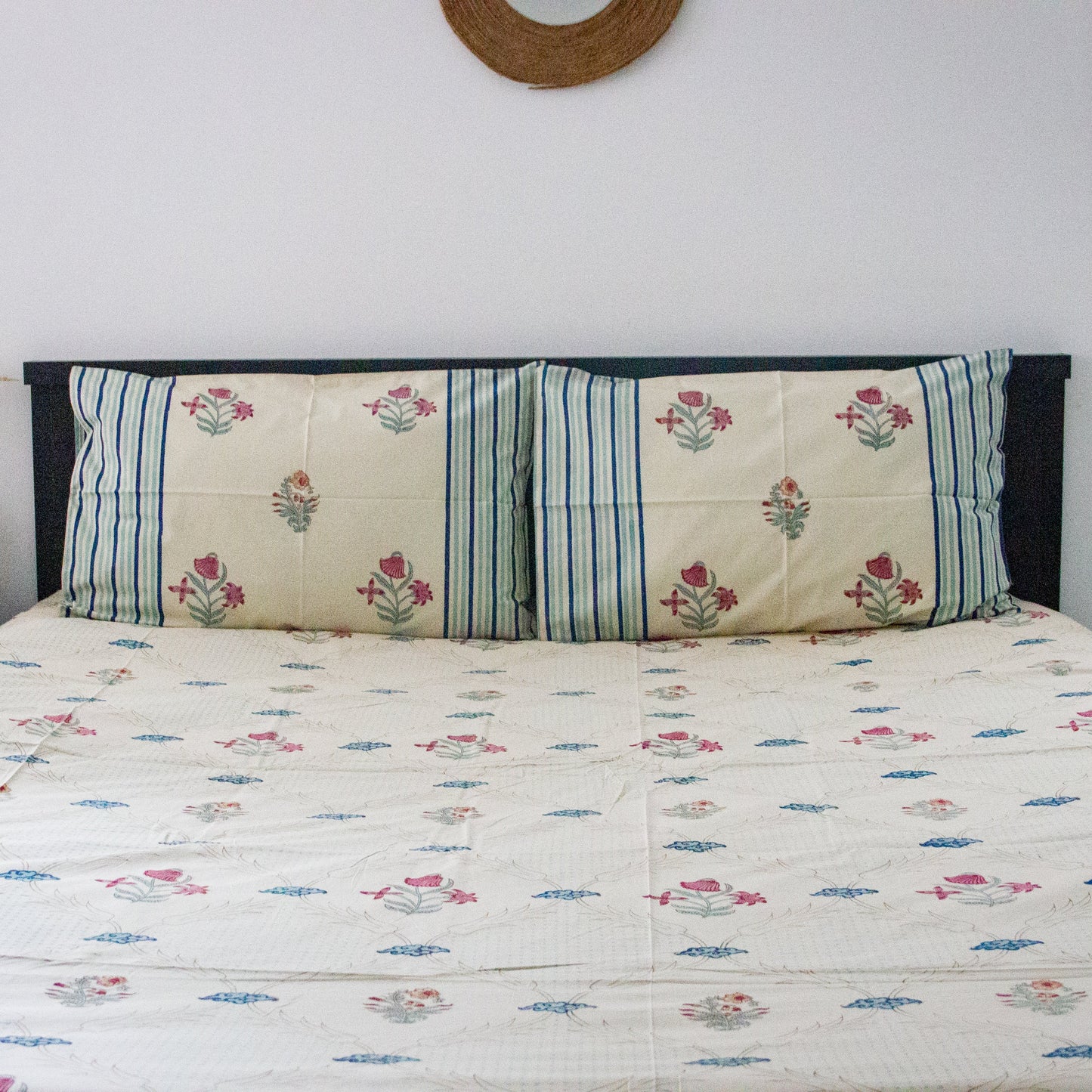 Nigella Nirvana Hand Block Printed Bed Sheets pure cotton Super King bedsheet set by Heritagewear