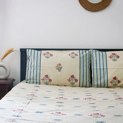 Nigella Nirvana Hand Block Printed Bed Sheets Pure Cotton Super King Bedsheet by Heritagewear